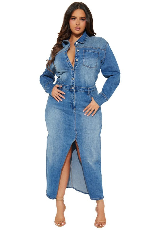 GOOD GIRL DENIM LONG MAXI DRESS