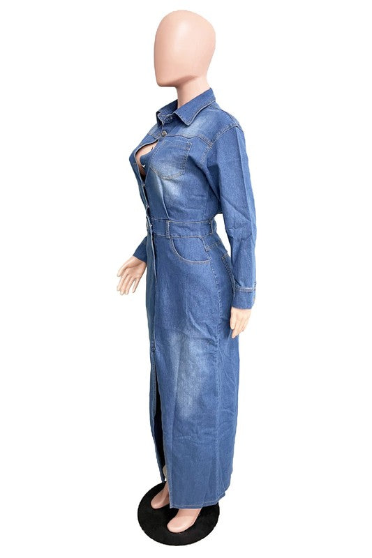 GOOD GIRL DENIM LONG MAXI DRESS