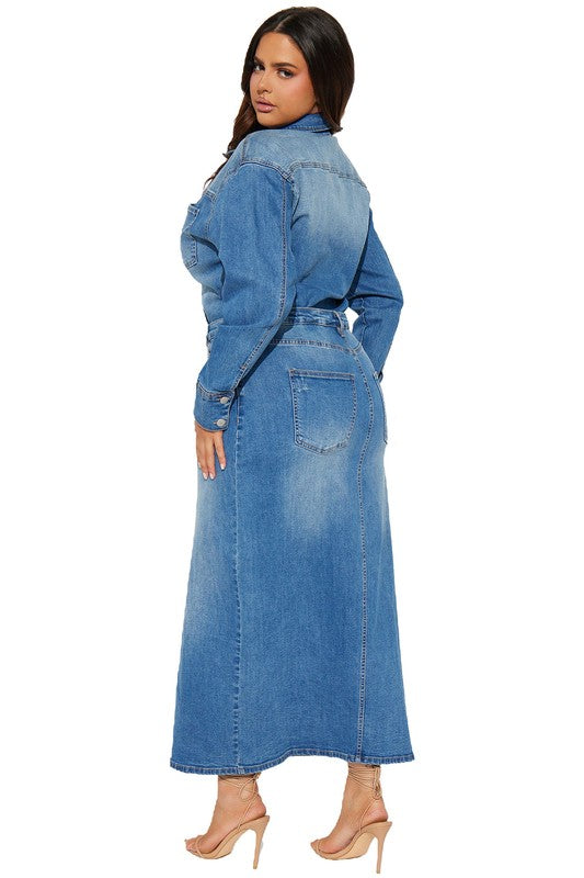 GOOD GIRL DENIM LONG MAXI DRESS